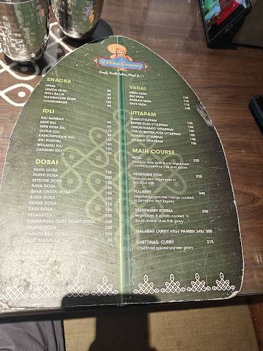 Veeraswamy Simply South Indian menu