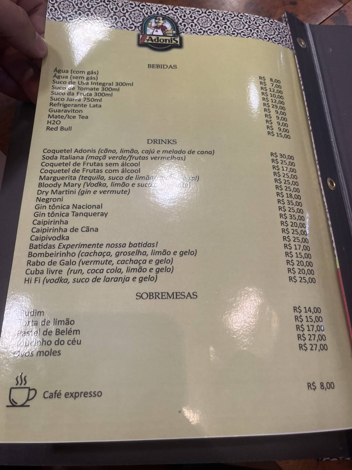 Velho Adonis cardápio