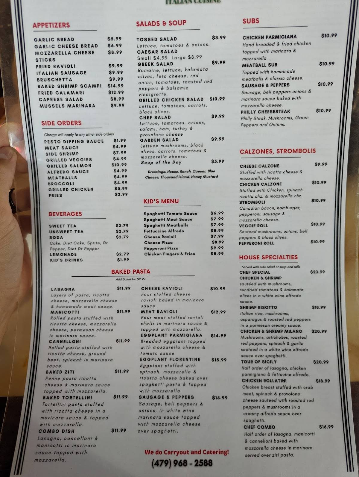 Menu at Venezia's Pizza & Pasta restaurant, Russellville