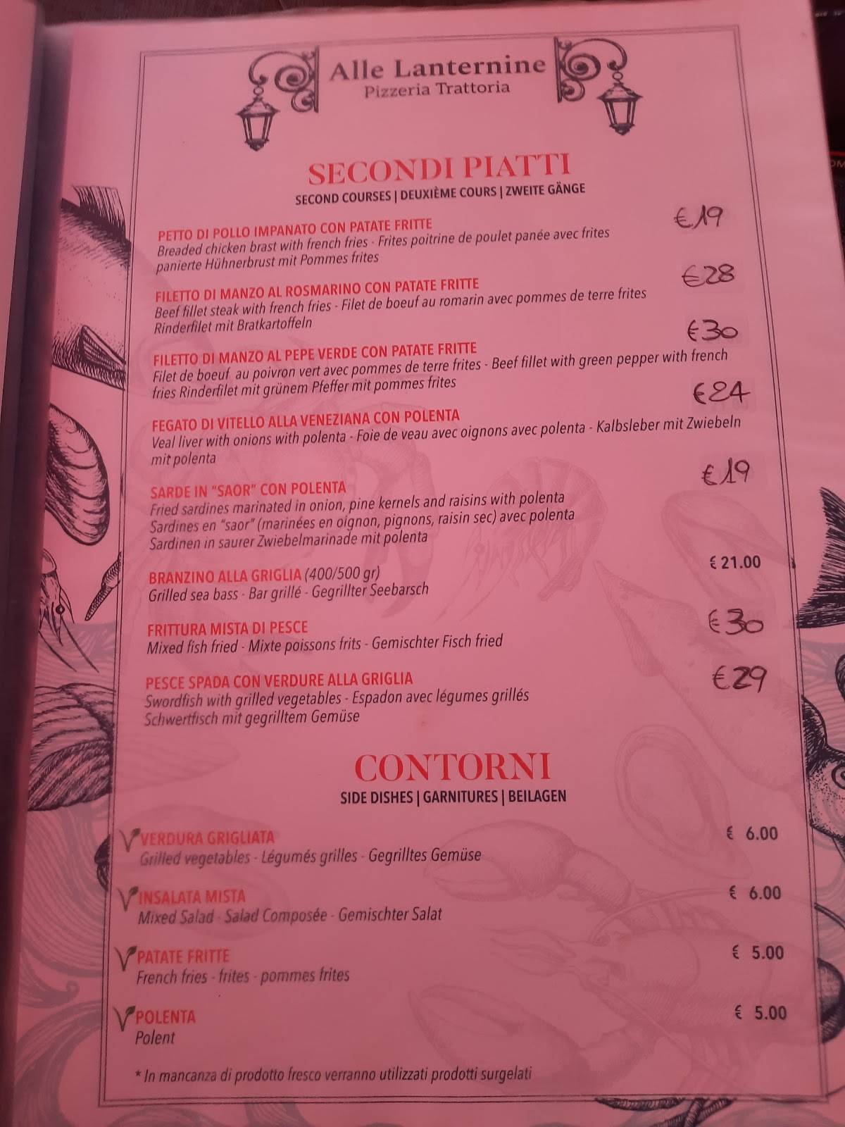 Menu di Trattoria Alle Lanternine 