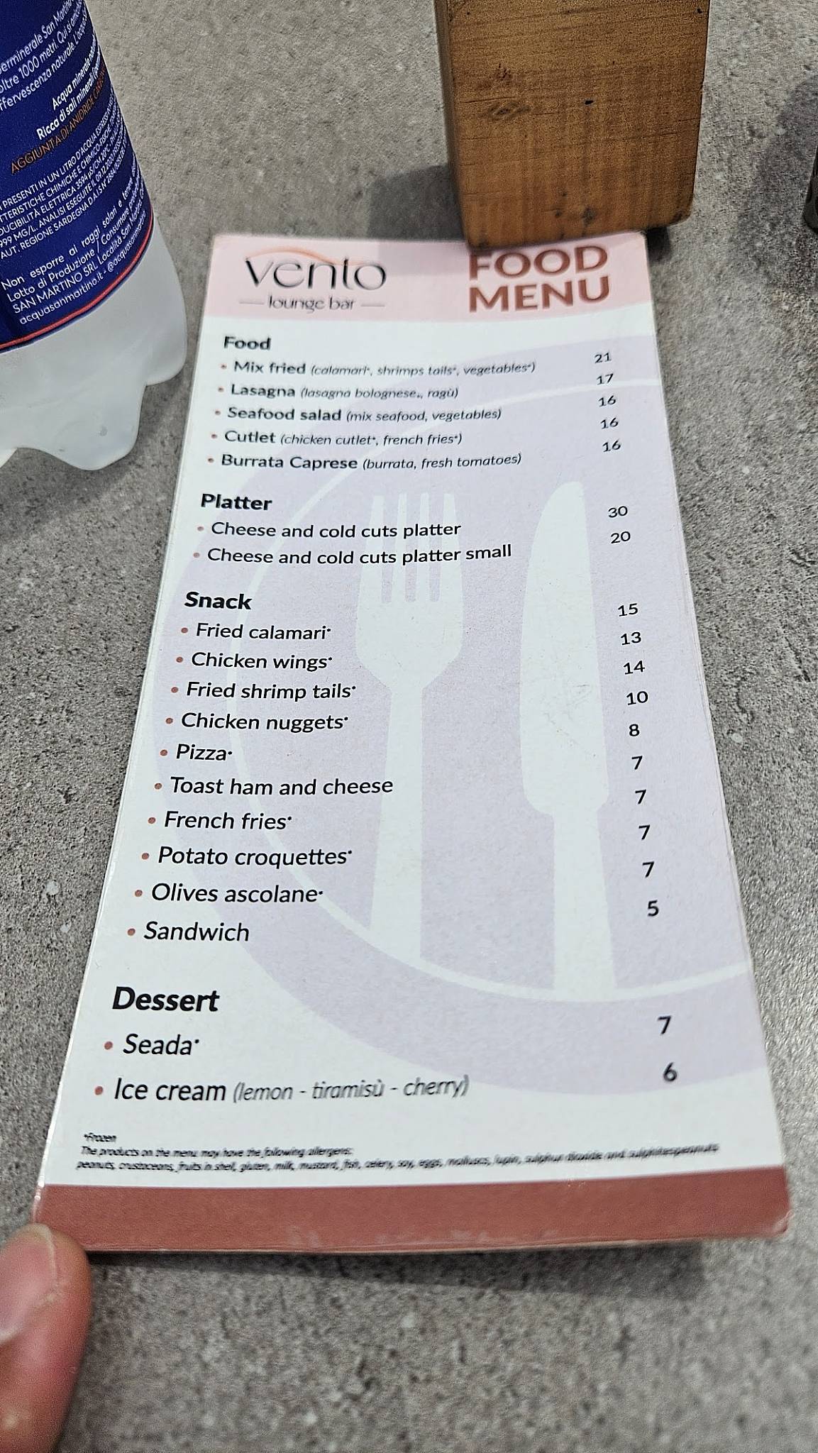 Menu di Vento Lounge Bar 