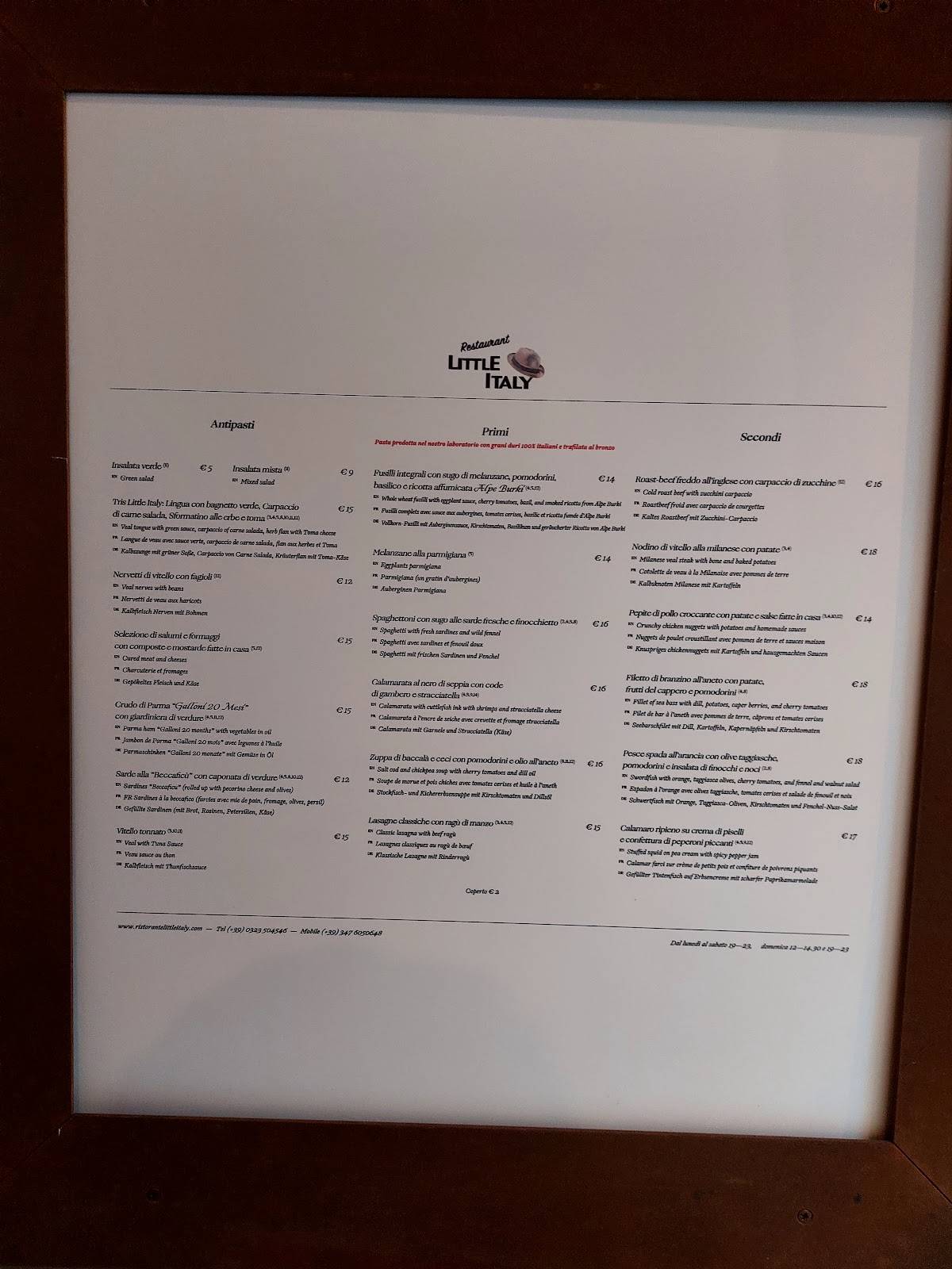 Menu de Ristorante Little Italy