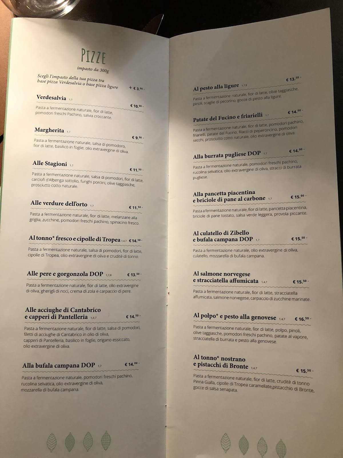 Menu di Verdesalvia 