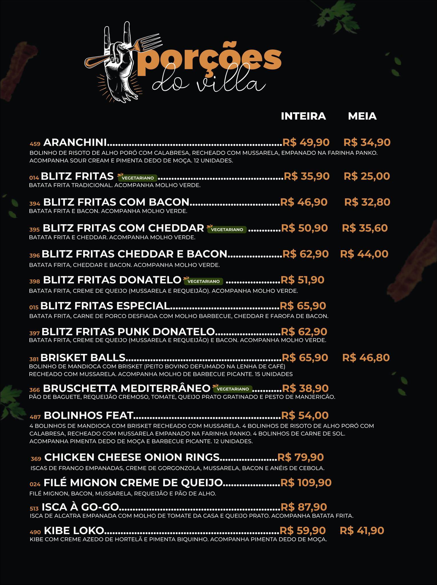 Villa Guiné - Suinga cardápio