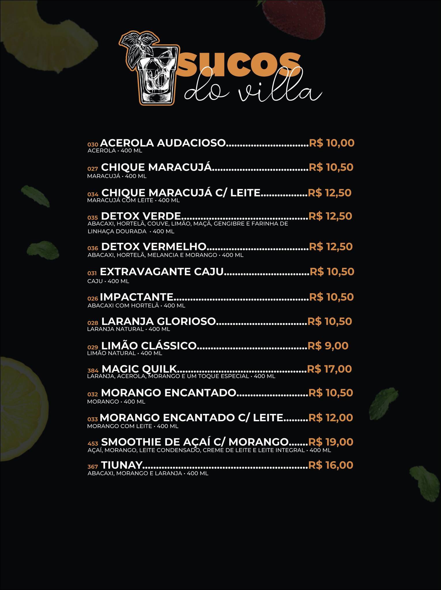 Villa Guiné - Suinga cardápio