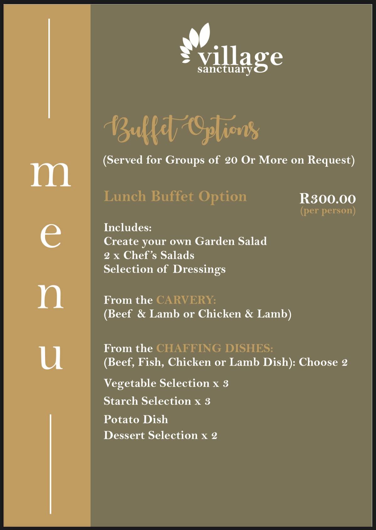 Menu at Village Sanctuary restaurant, Zebediela