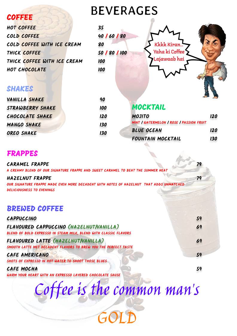 Vintage Cafe menu