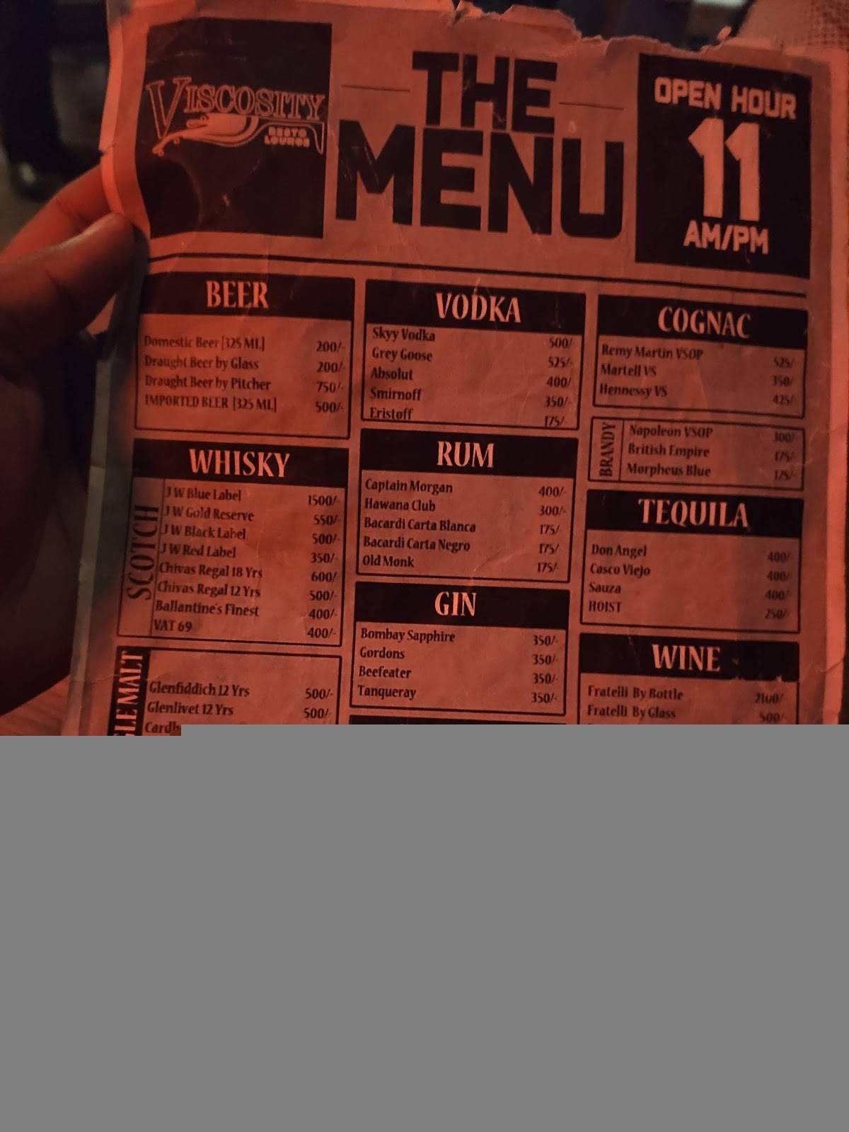 Menu at Viscosity Resto Lounge Party Club Pub & Bar Velachery Chennai
