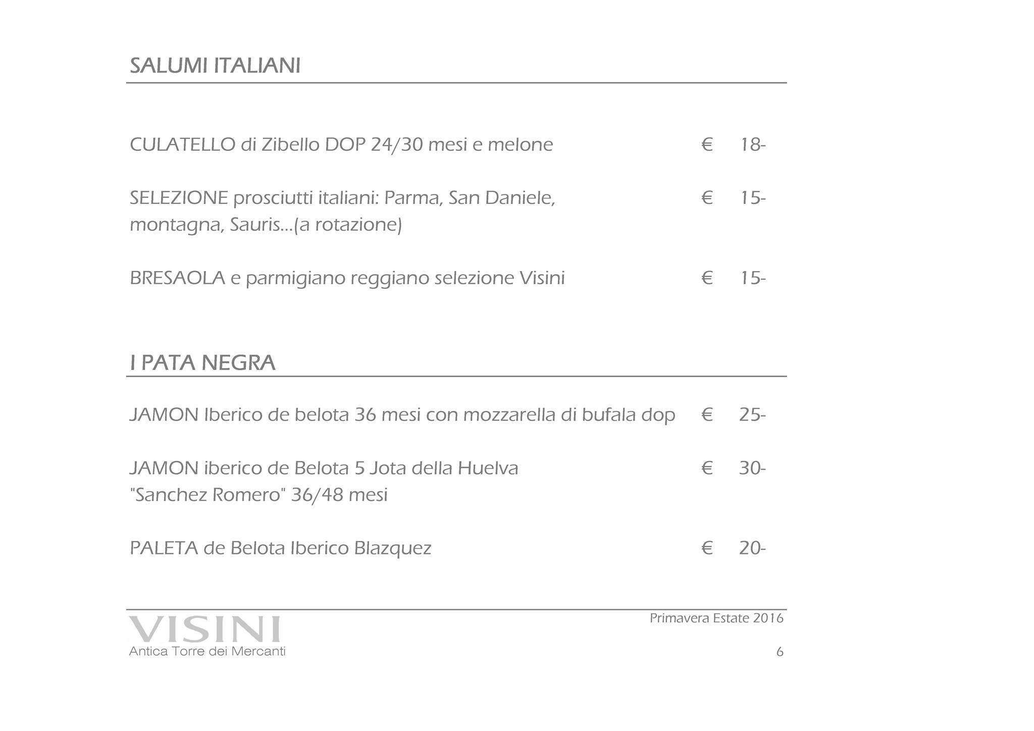 Menu di Visini Como 