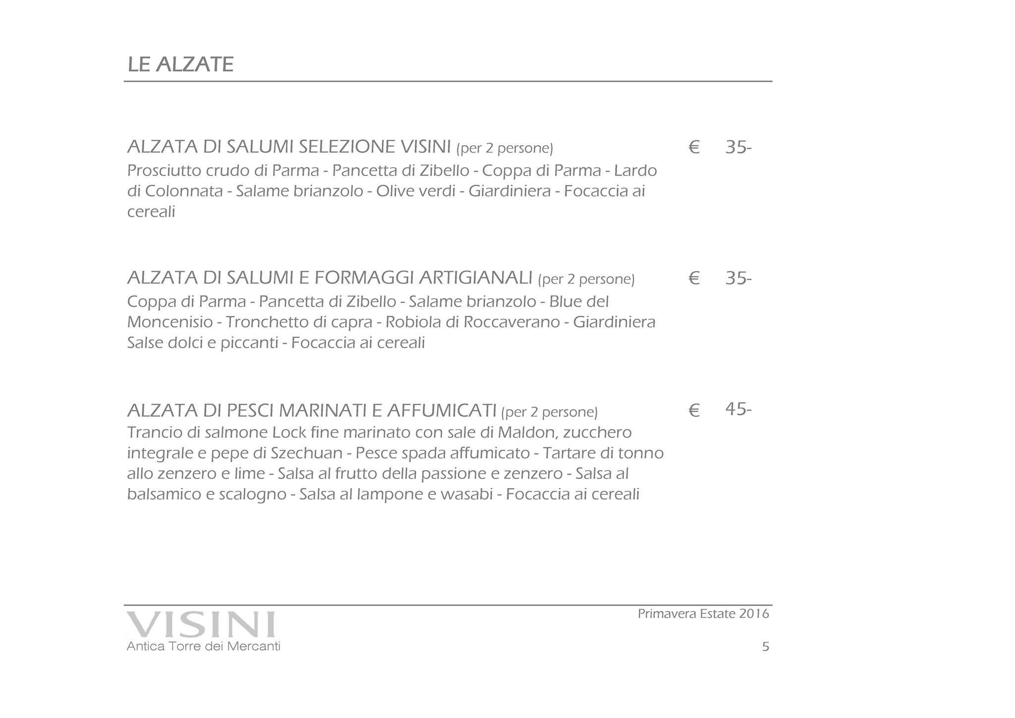 Menu di Visini Como 