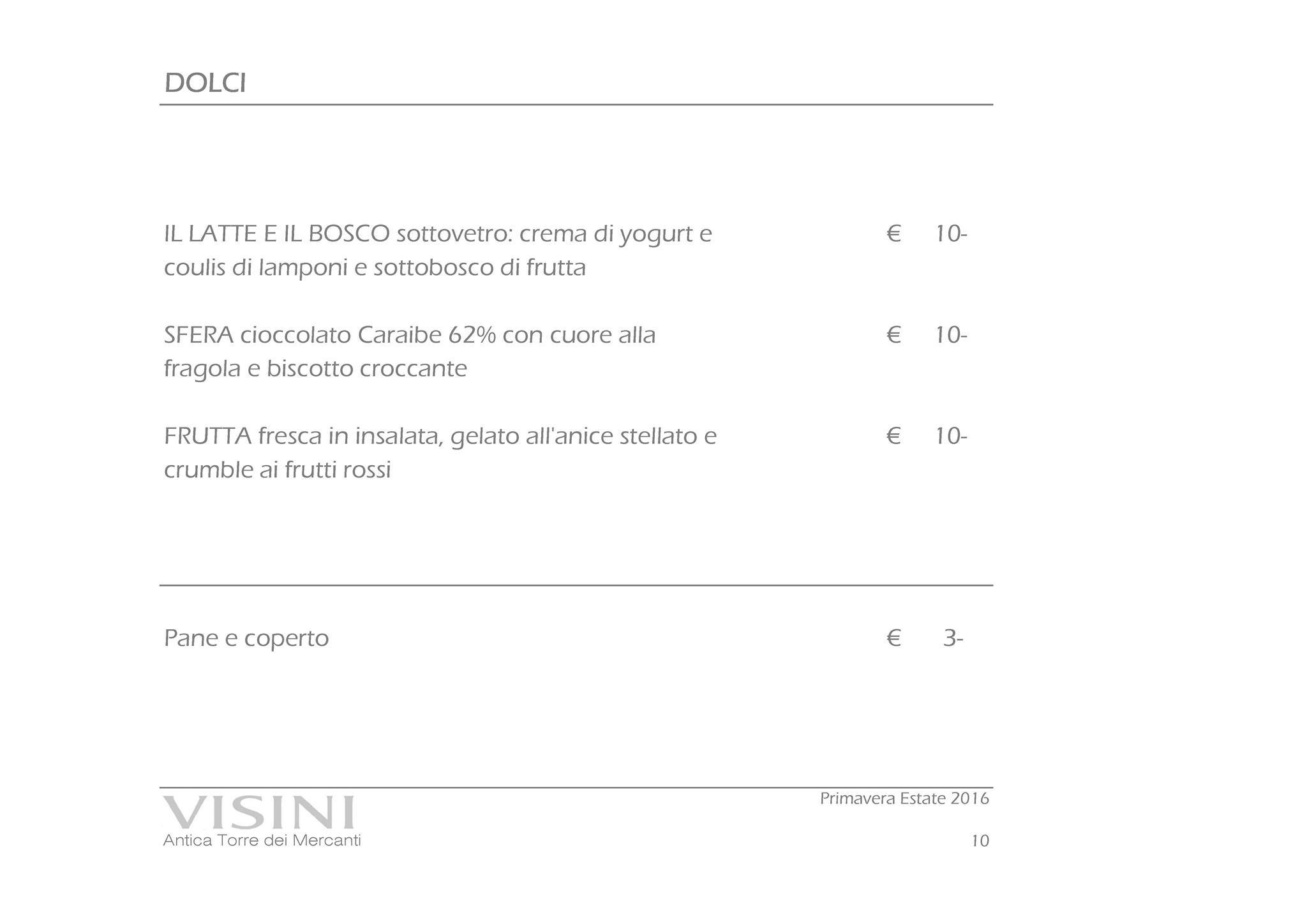 Menu di Visini Como 