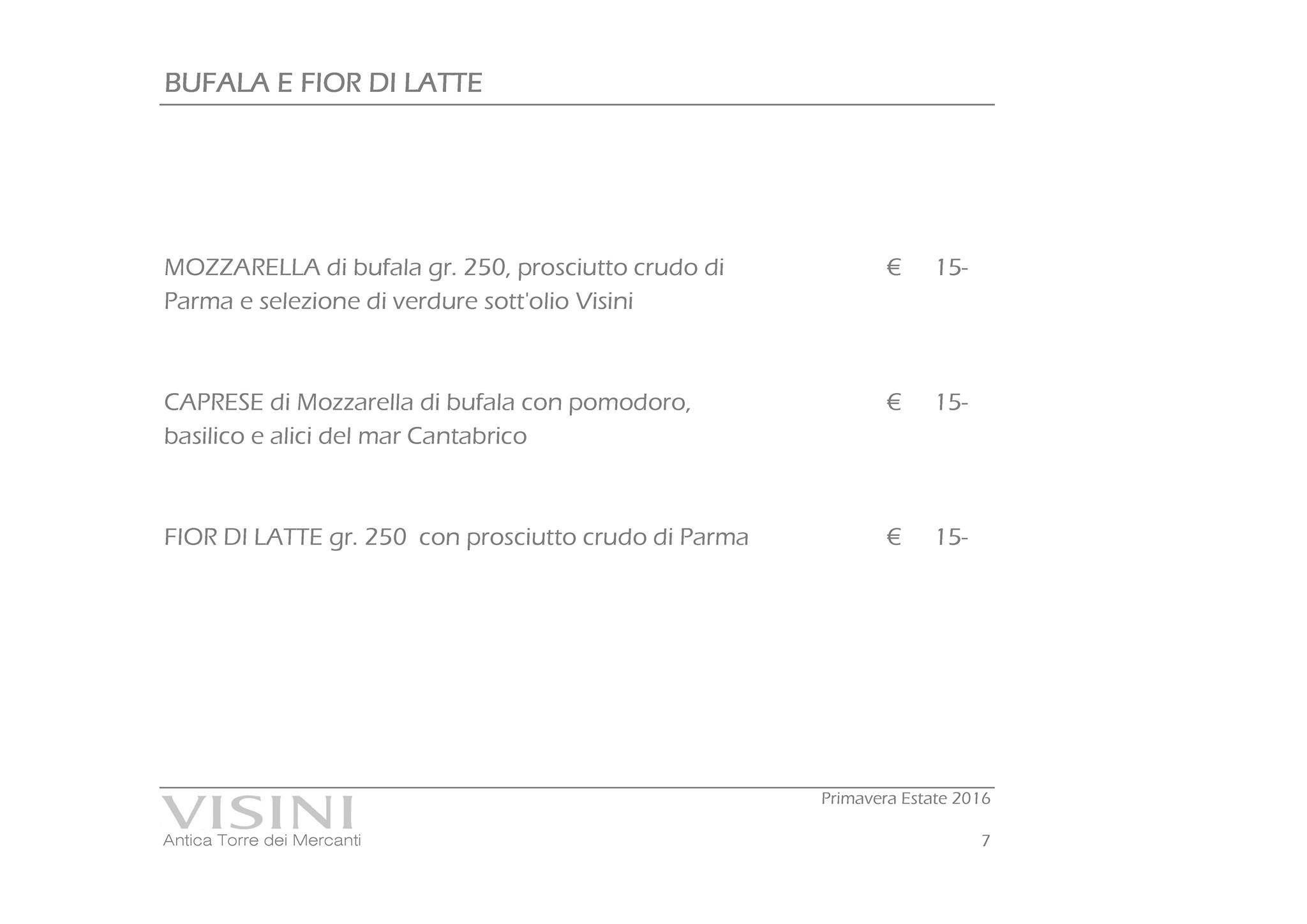 Menu di Visini Como 