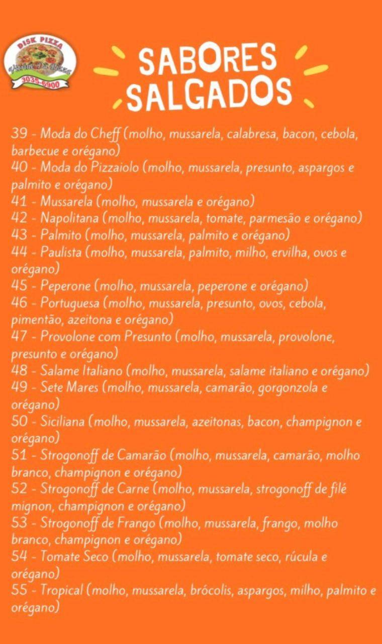 Vitrine da Pizza cardápio
