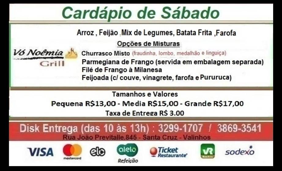 Vó Noêmia Grill cardápio