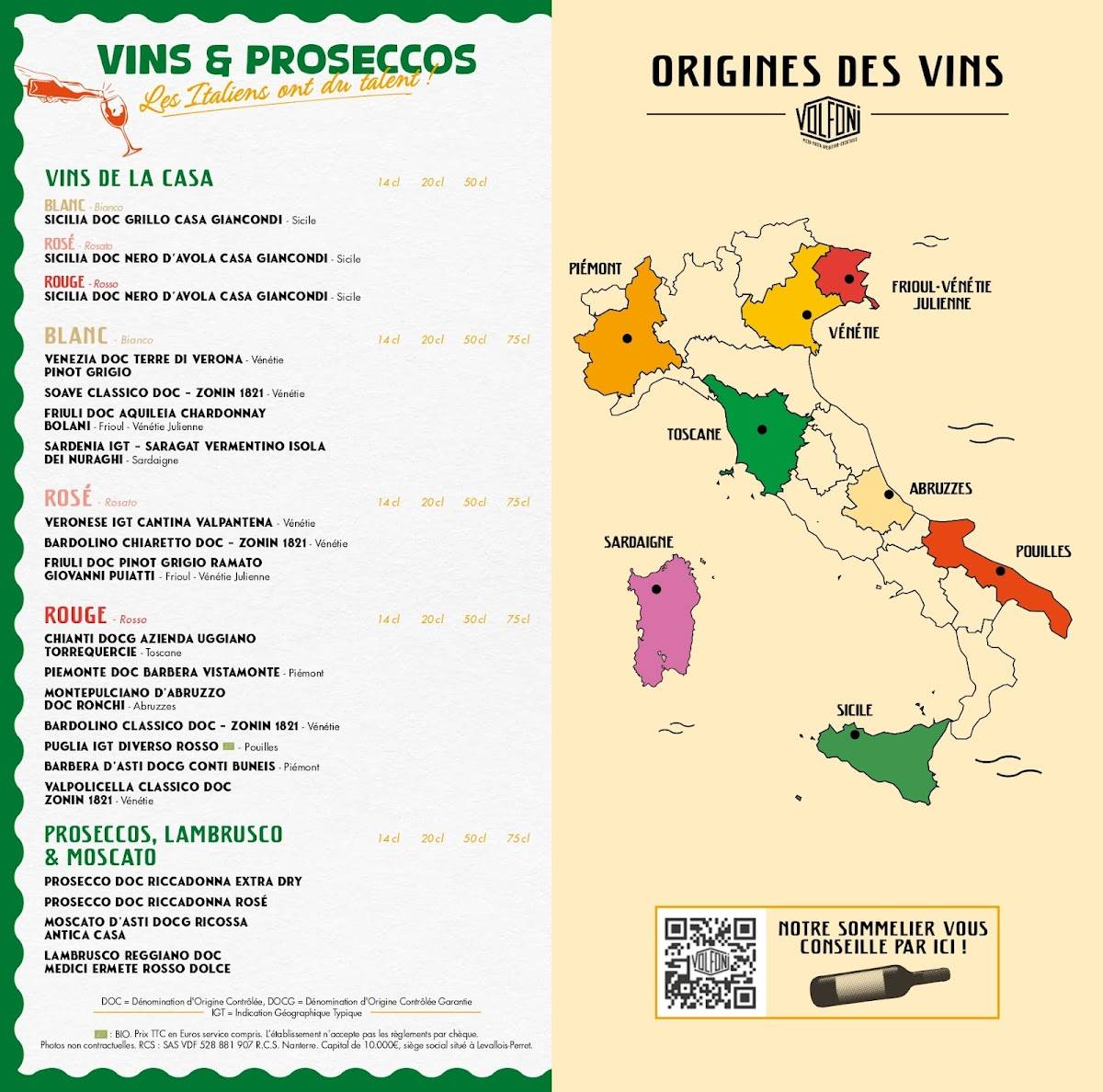 Menu de Volfoni Servon