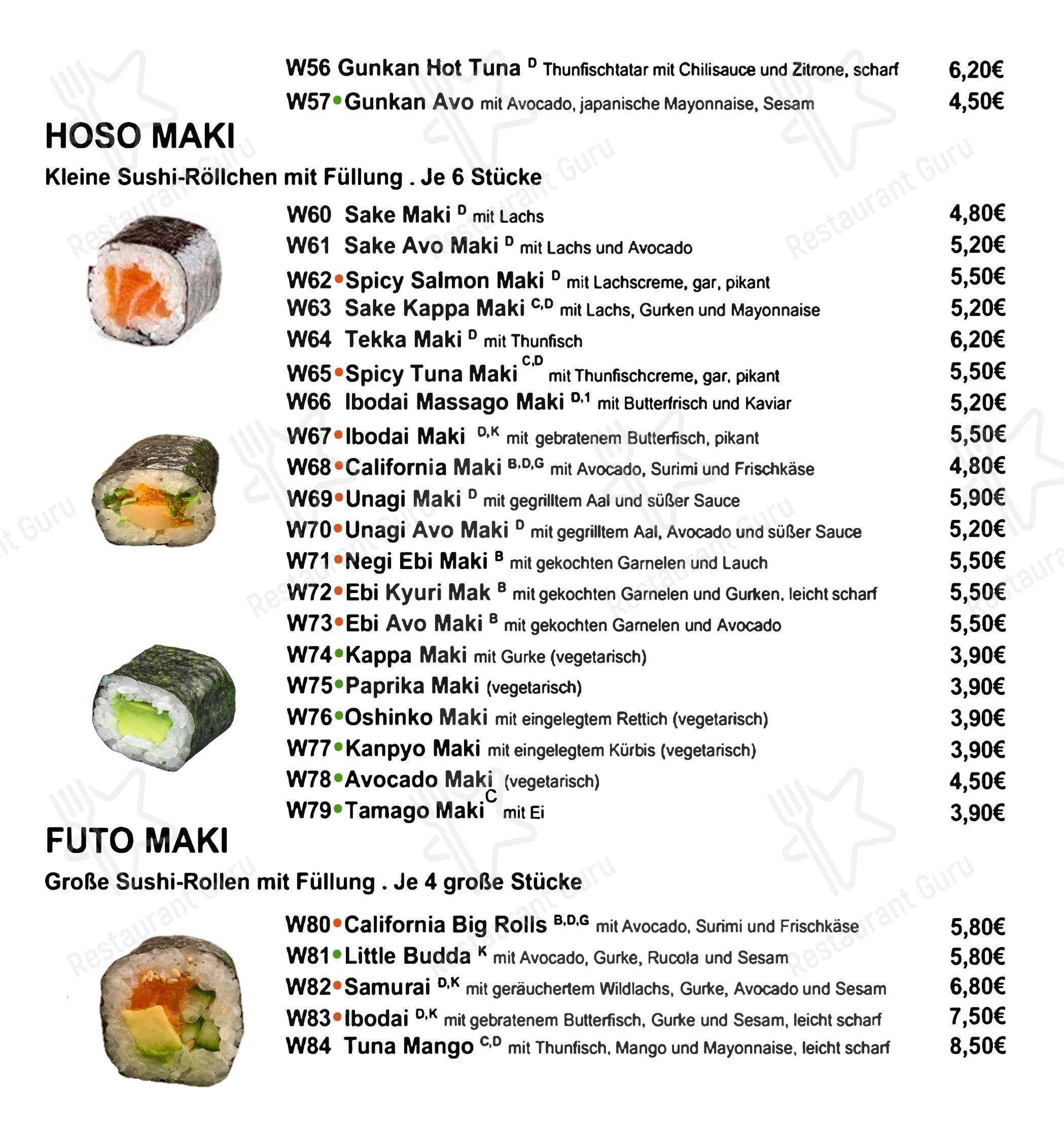 Menu pour Wasabi restaurant