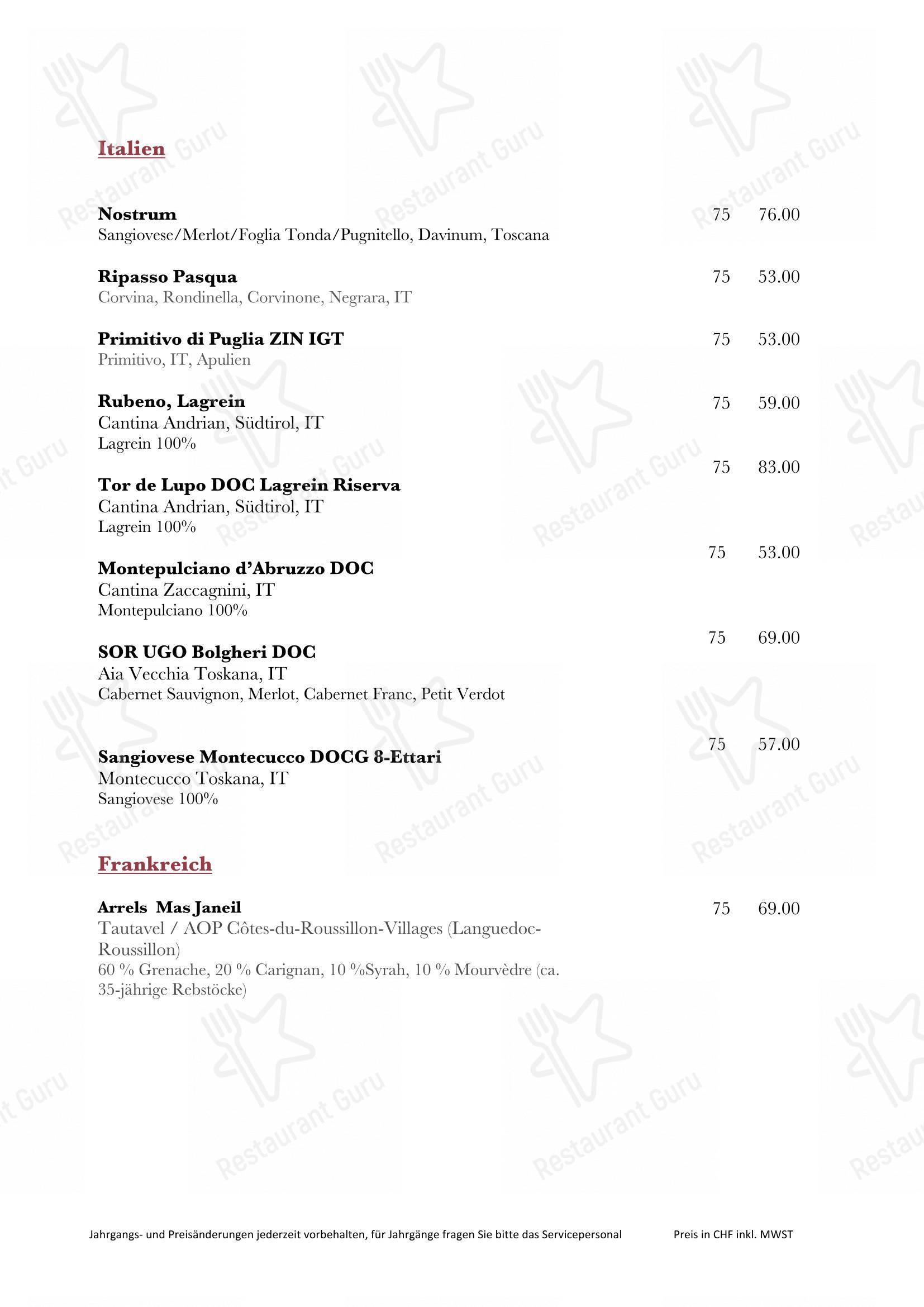 Weinschenke in Gossau - 菜单