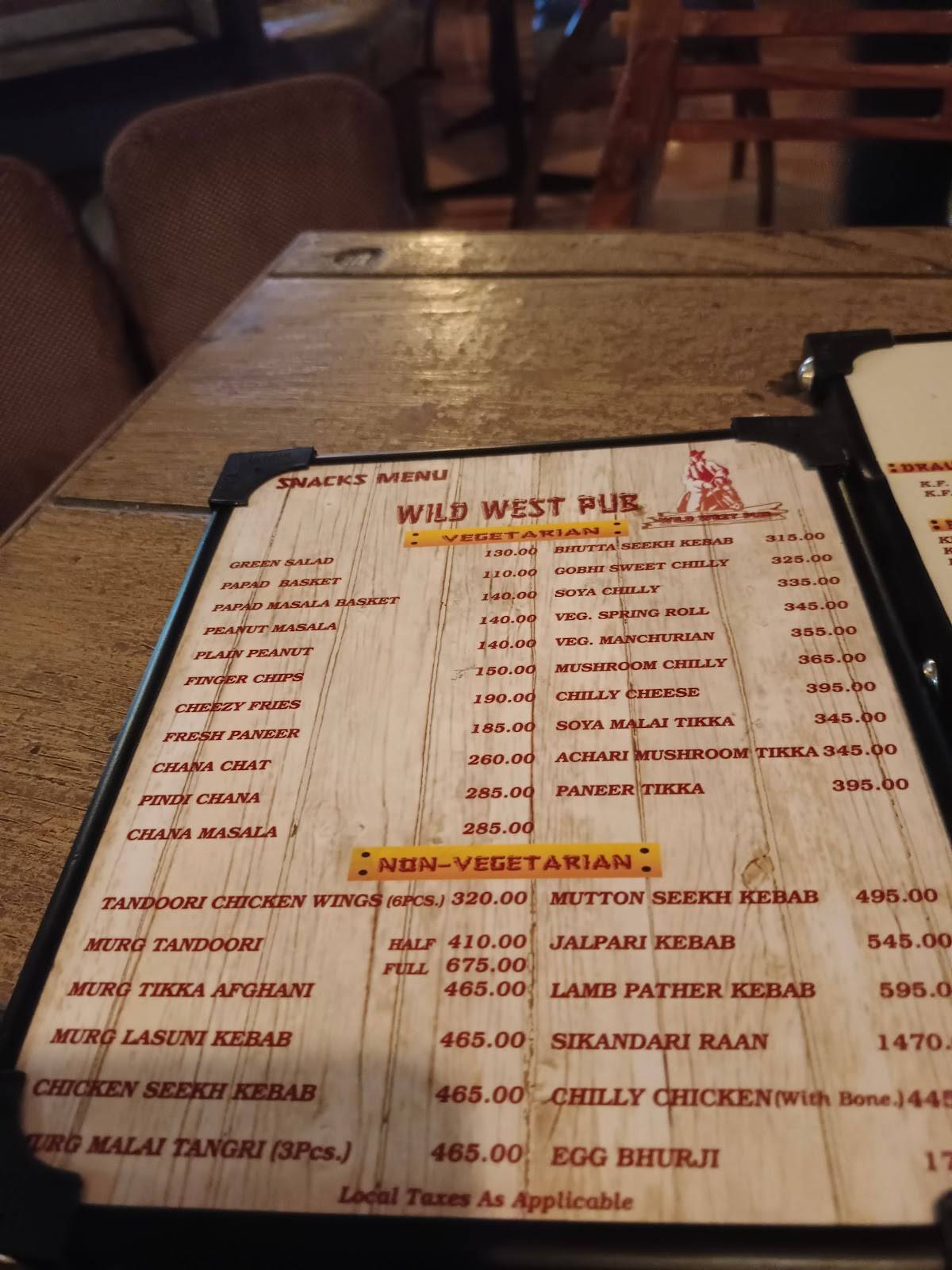Wild West Pub and Bar menu