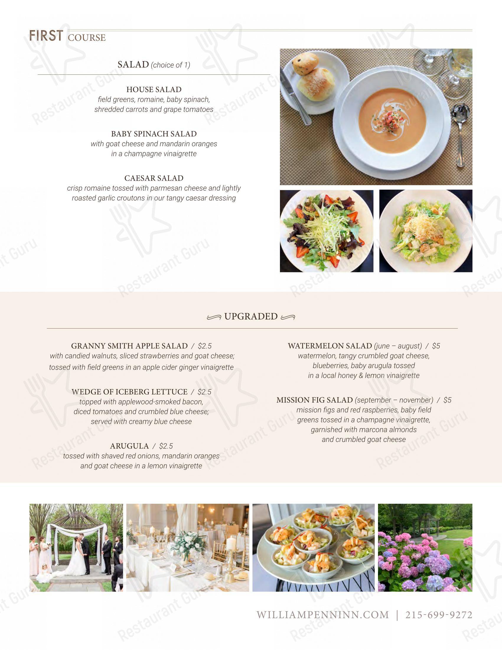 Menu at William Penn Inn restaurant, Gwynedd
