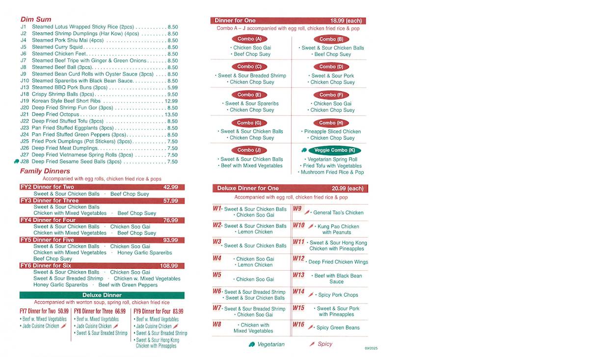 Menu de Jade Chinese Cuisine