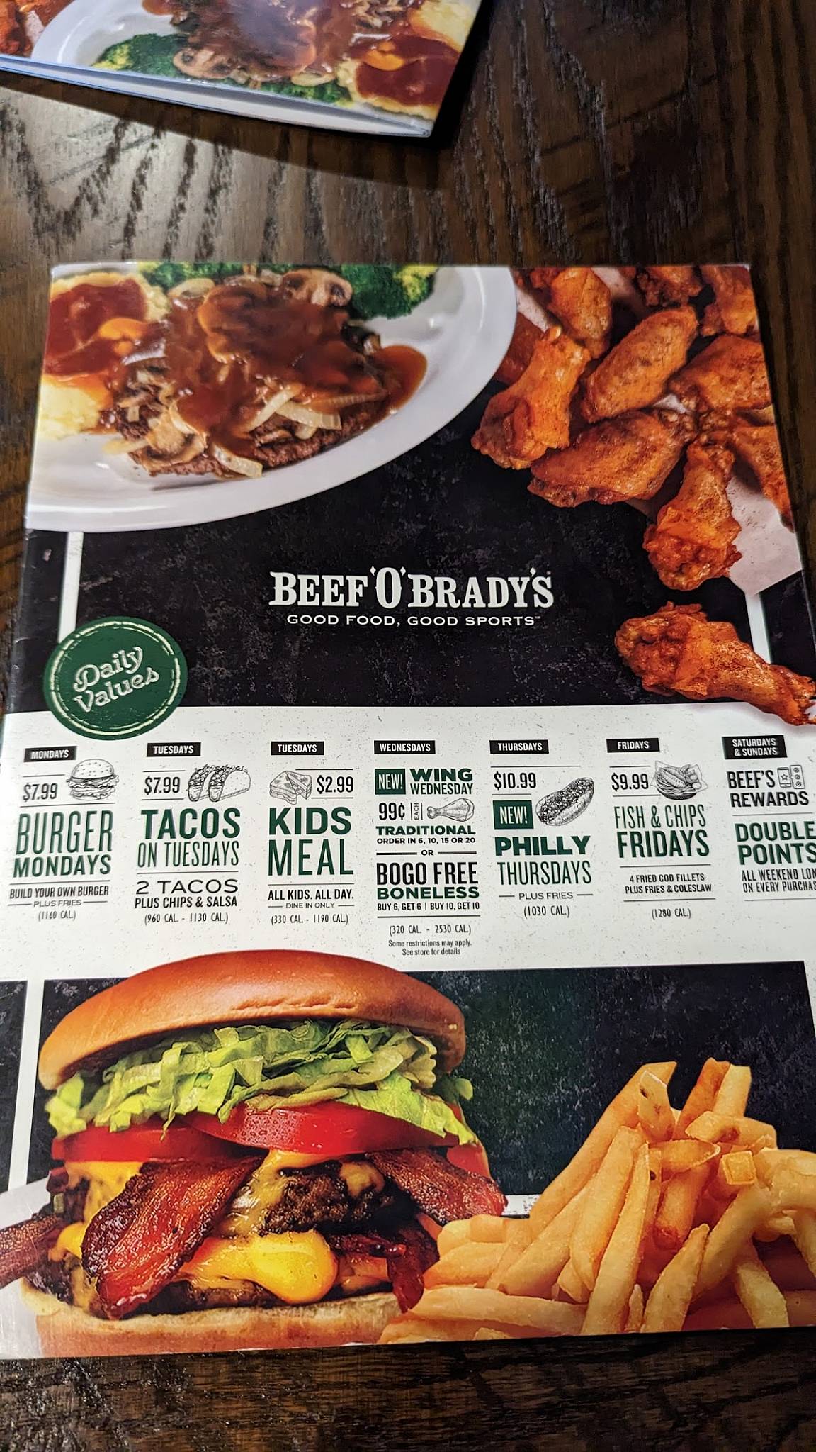 Menu at Beef 'O' Brady's pub & bar, Wooster