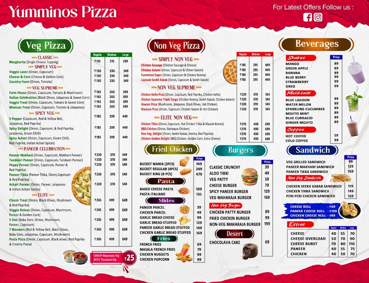 YUMMINOS PIZZA menu