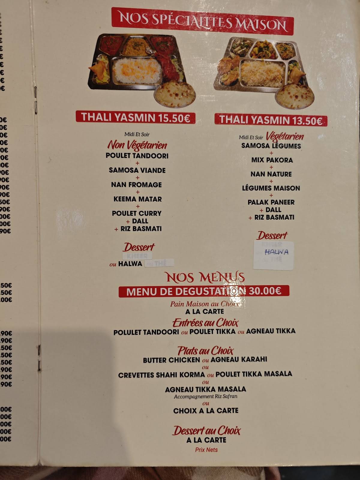 Menu de Yasmin
