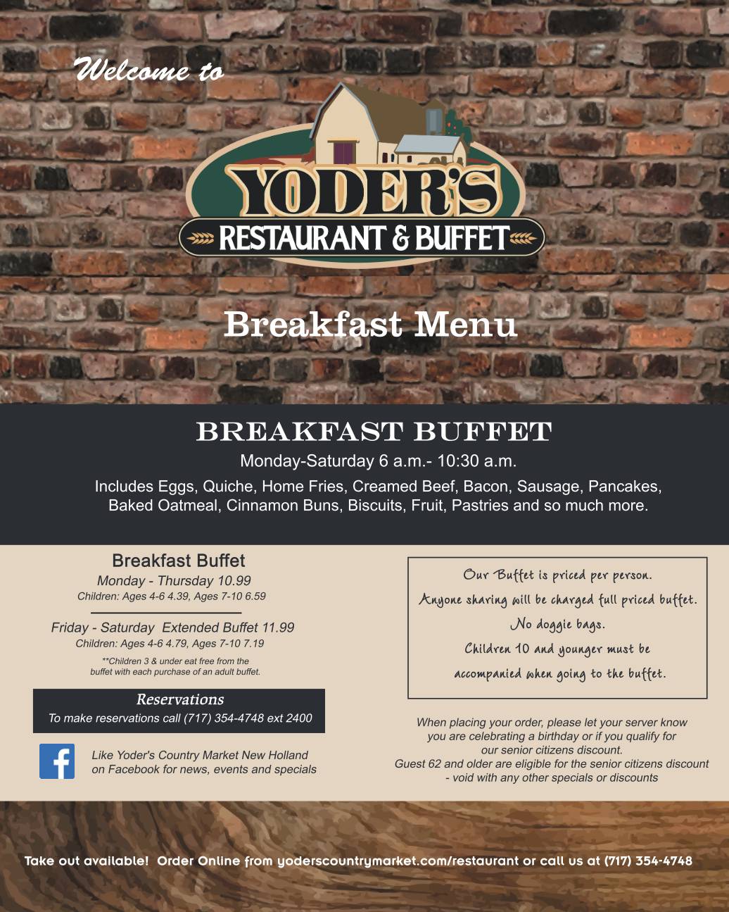 Menu at Yoder's Restaurant & Buffet, New Holland