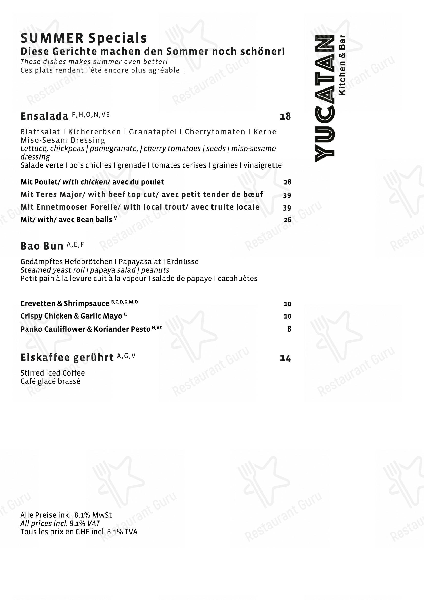 Dinner Menu per Yucatan Kitchen&Bar pub & bar