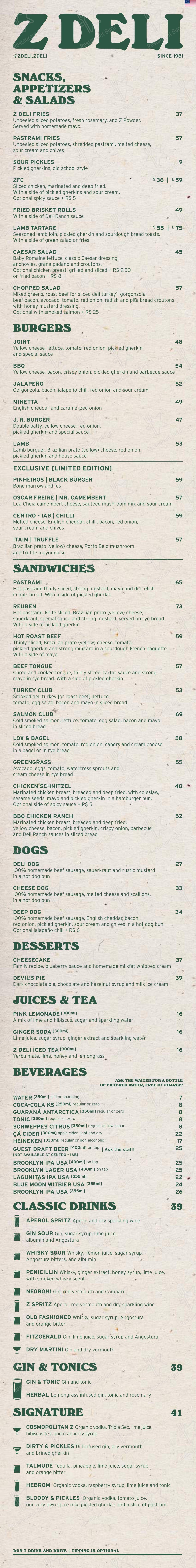 Z Deli Sandwich Shop em São Paulo - Menu