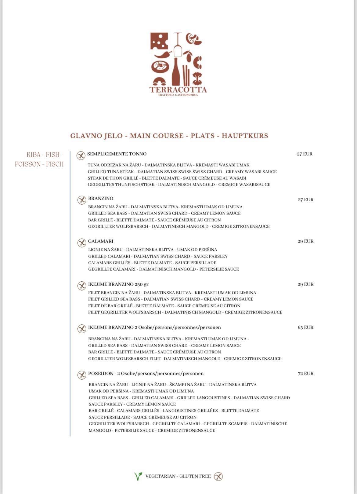 Menu di Restaurant Terracotta 