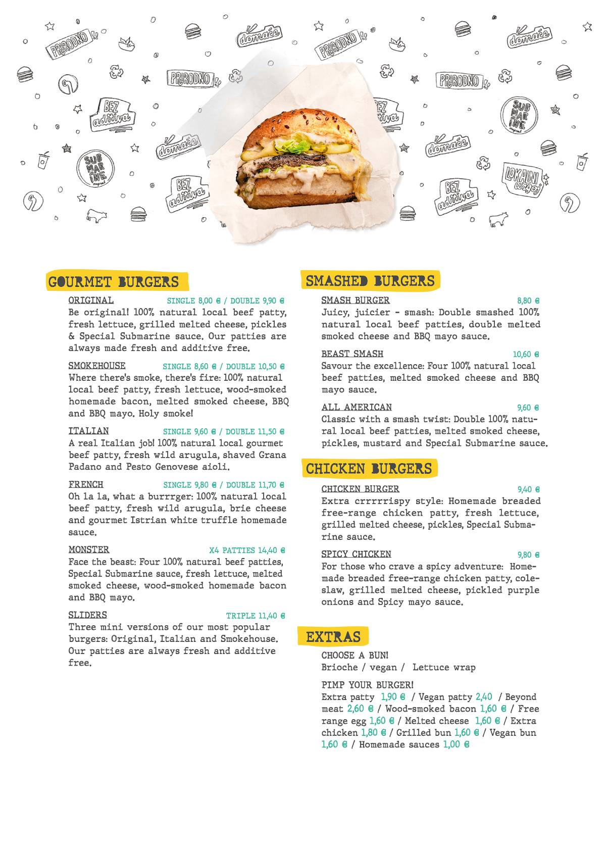 Menu di Submarine Burger Zadar 