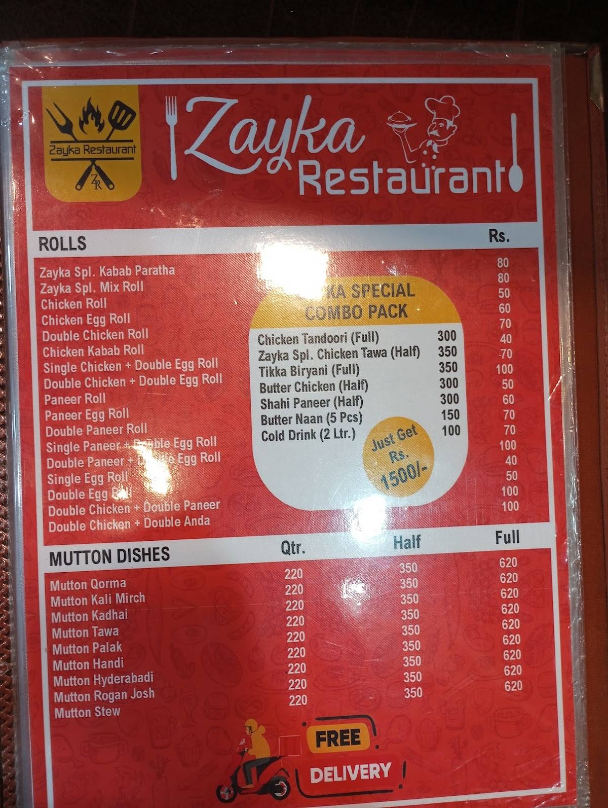 Zayka Restaurant menu