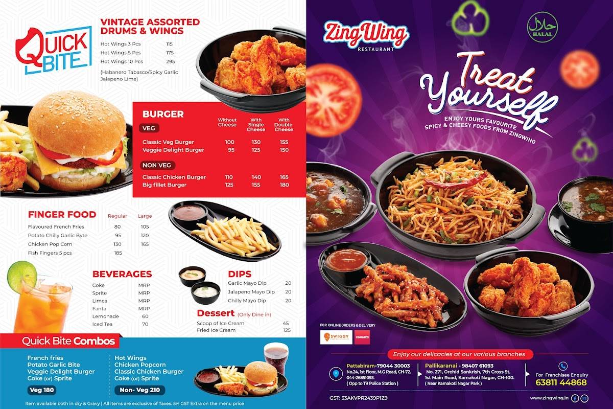 Menu at Zing Wing Restaurant, Thiruninravur, Jaya School
