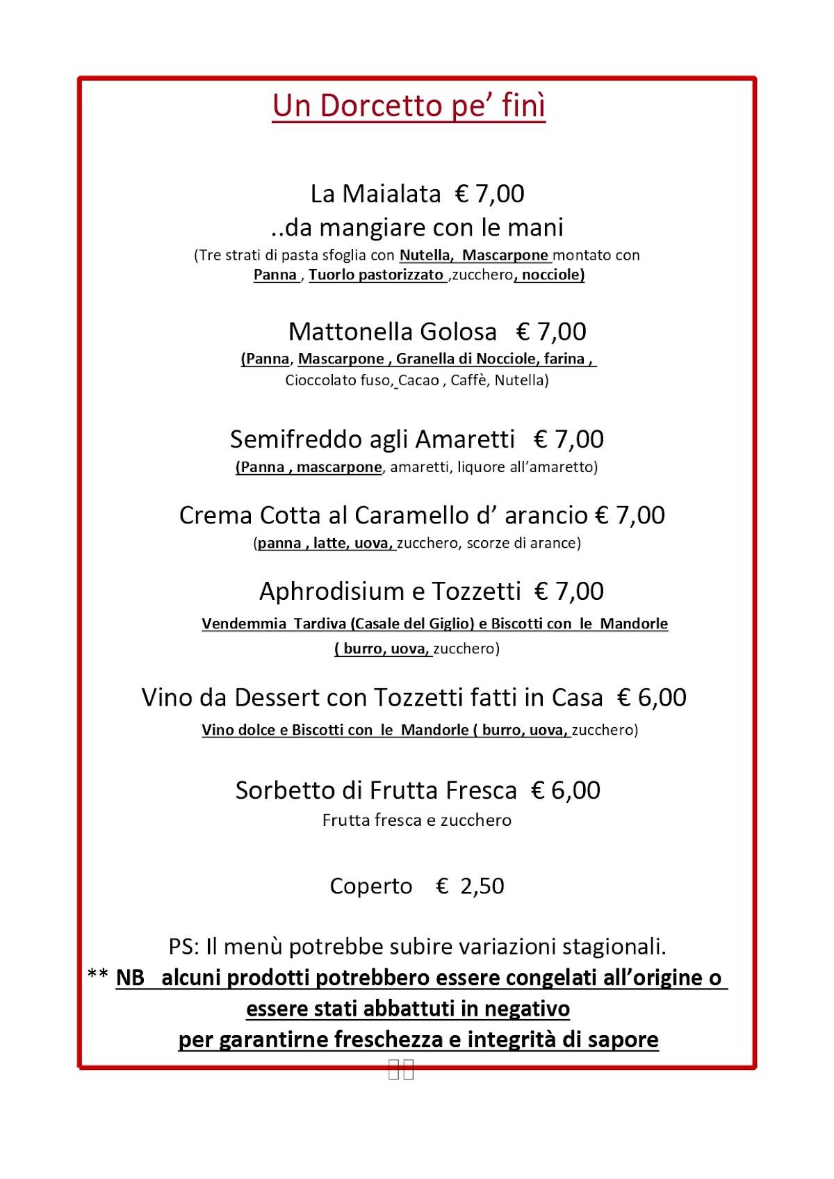 Menu di Accademia der Cacio e Pepe 