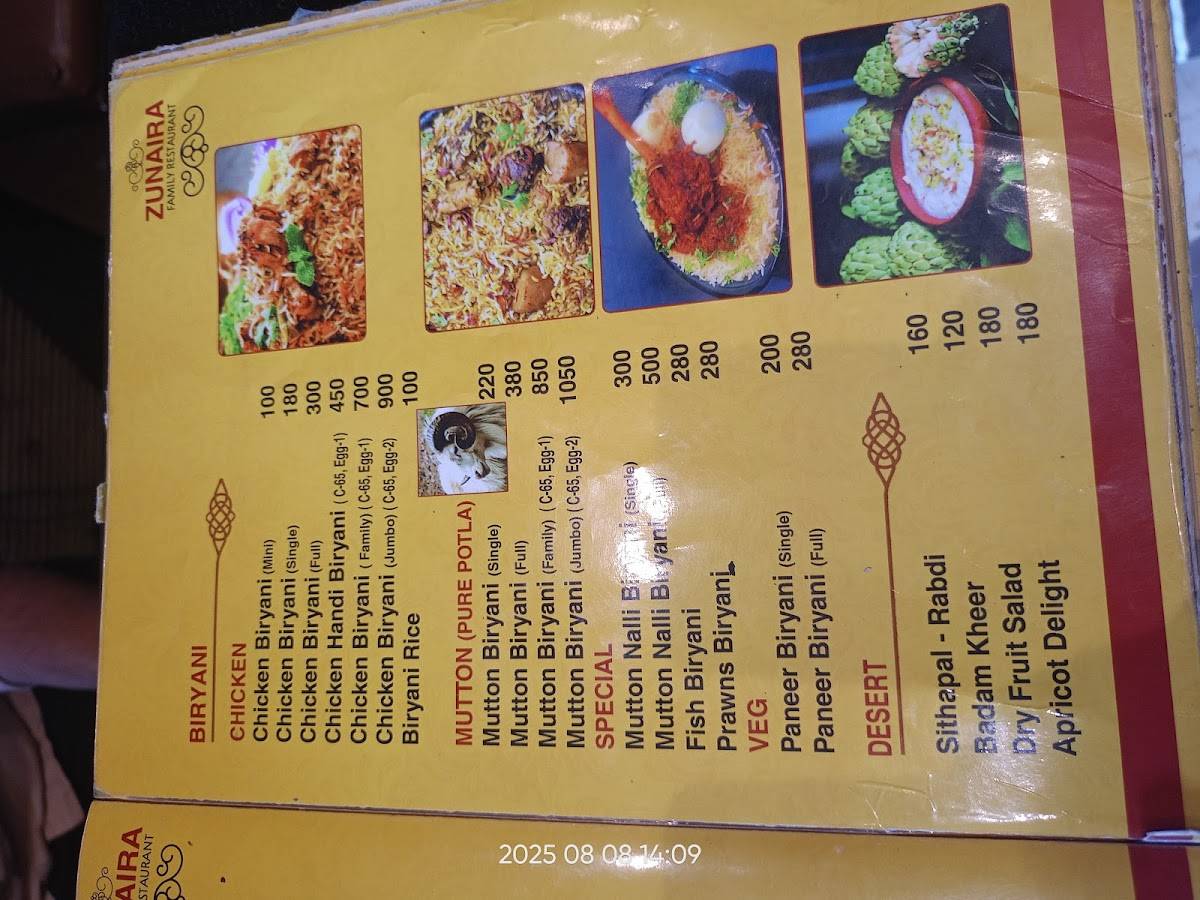 Zunaira Family Restaurant & Kids Zone menu