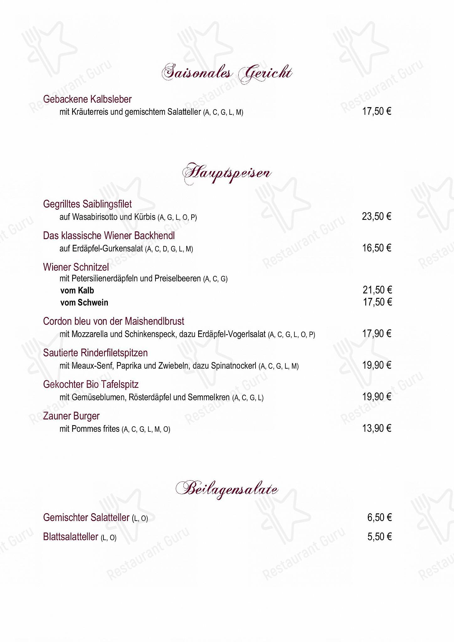 Speisekarte Von Cafe Restaurant Zauner Bad Ischl