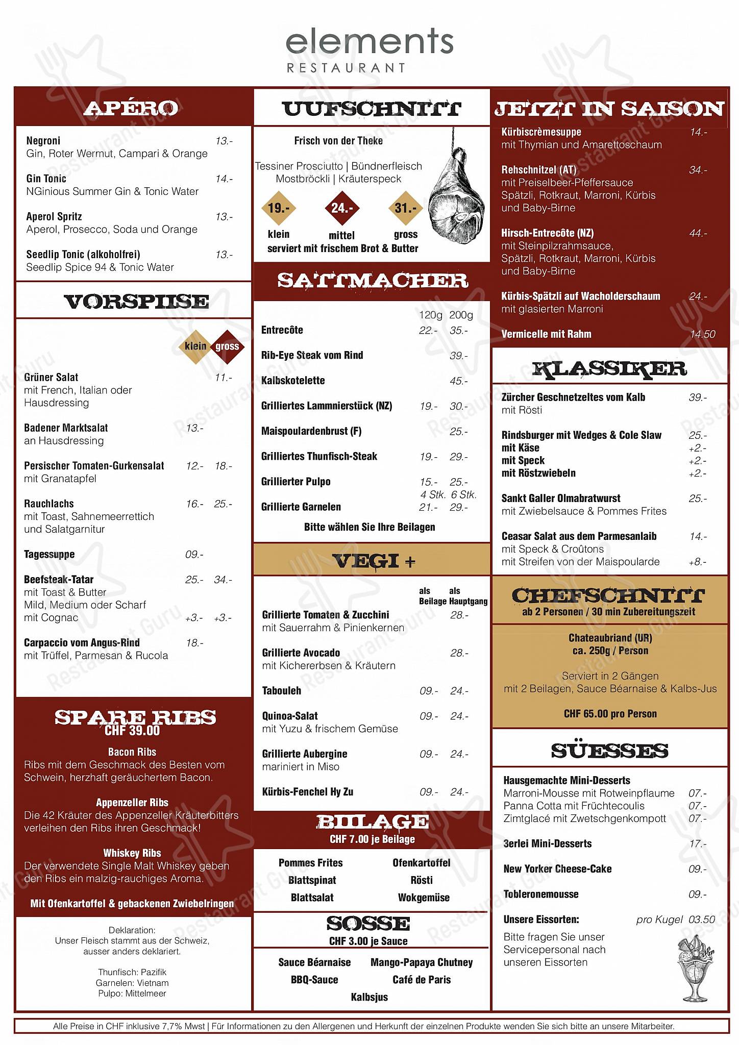 Restaurant elements in Baden - OUR MENU