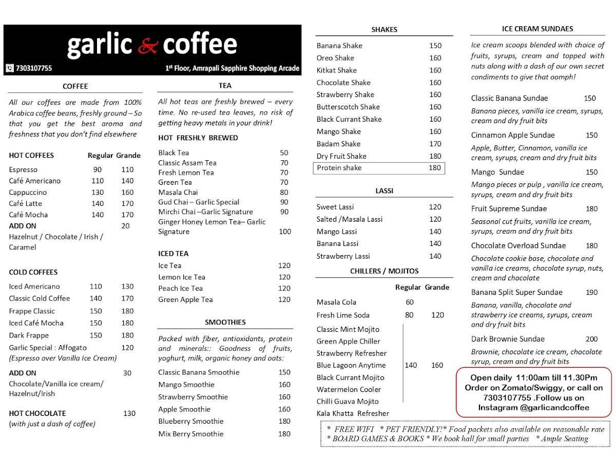 garlic and coffee menu