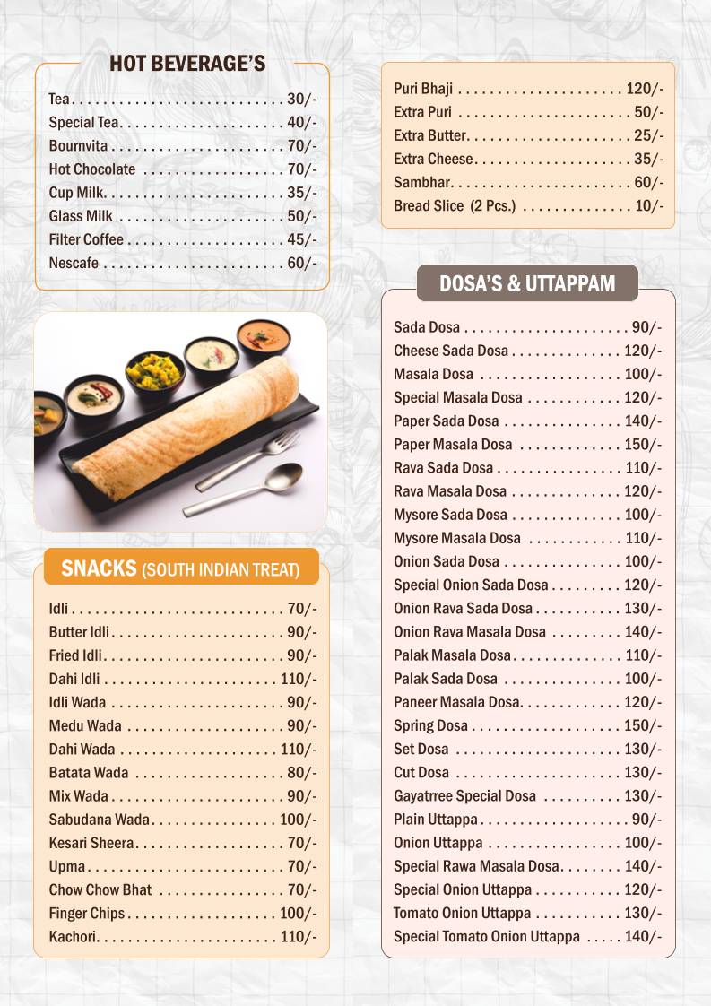gayatrree Veg Restaurant menu