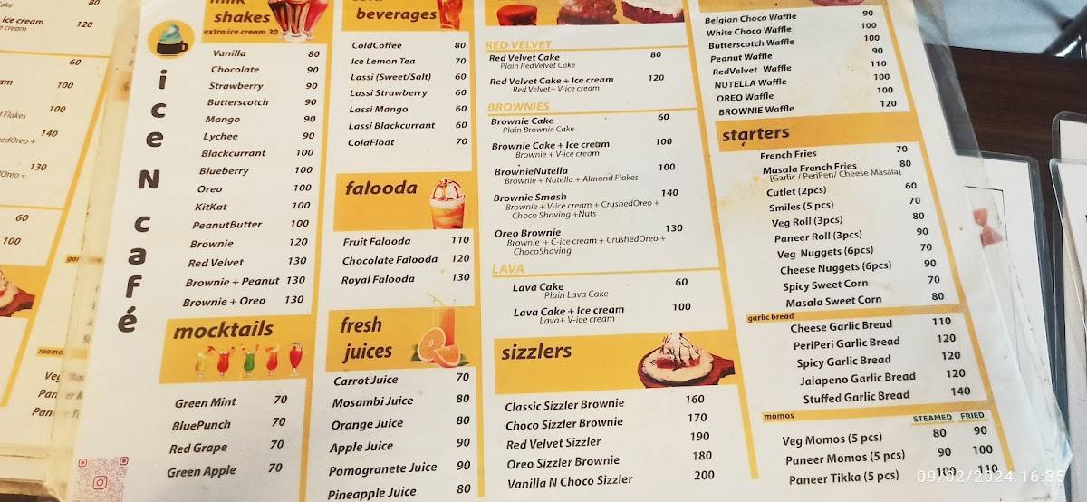 ice N cafe menu
