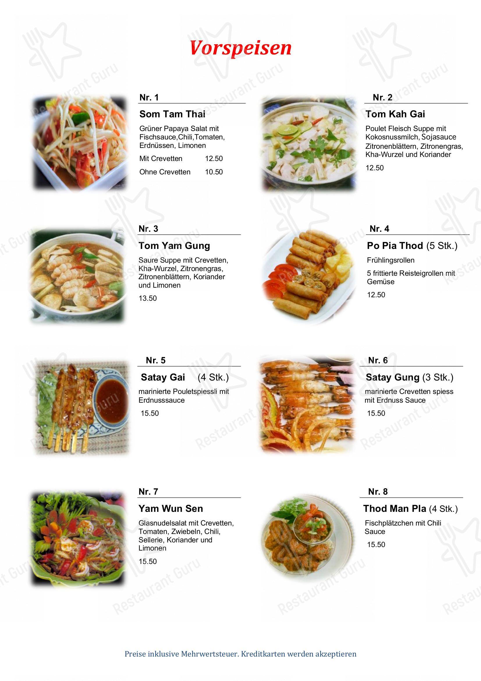 Roi-Et Thai restaurant in Zurigo - Menu