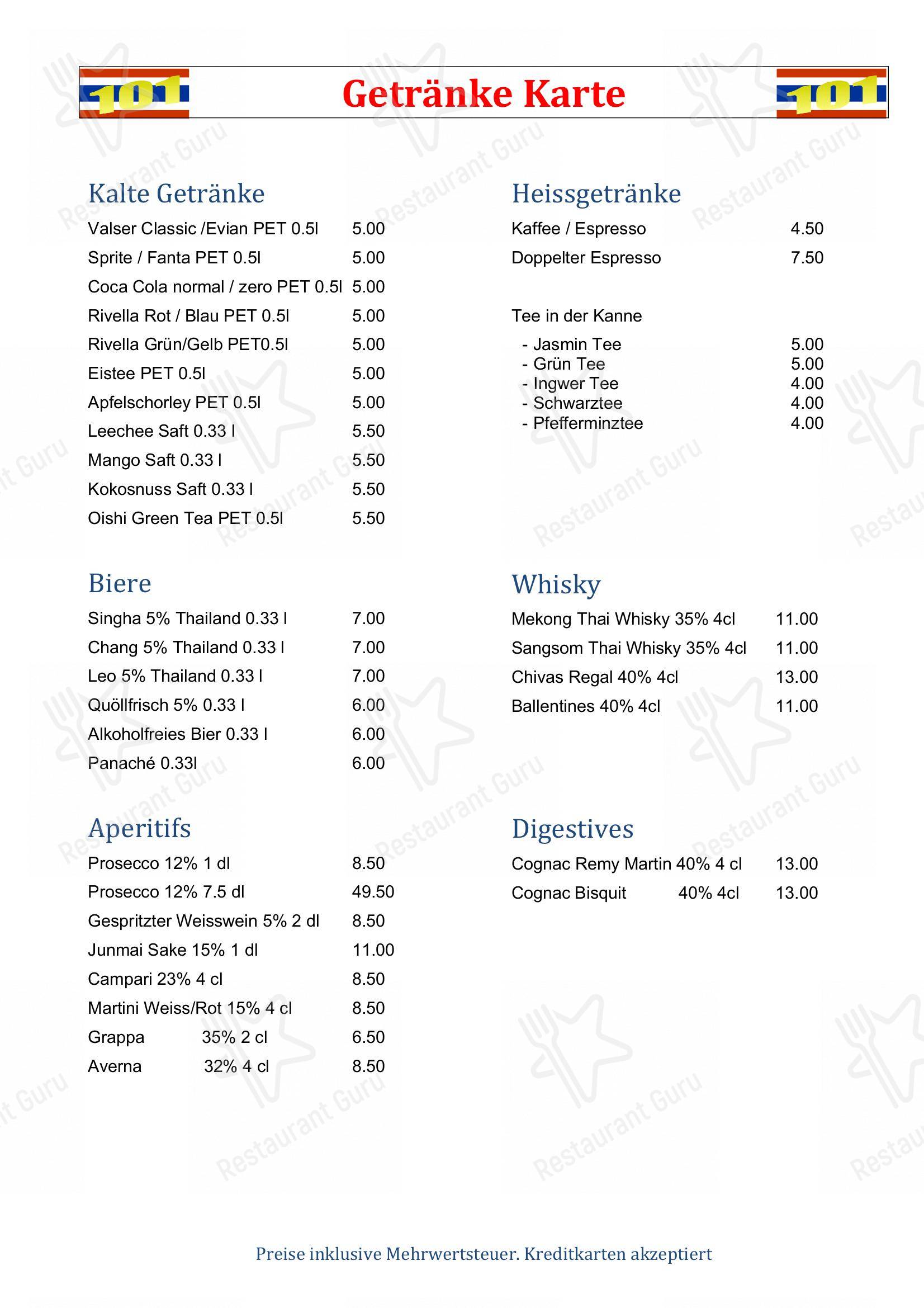 Menu per Roi-Et Thai restaurant in Zurigo