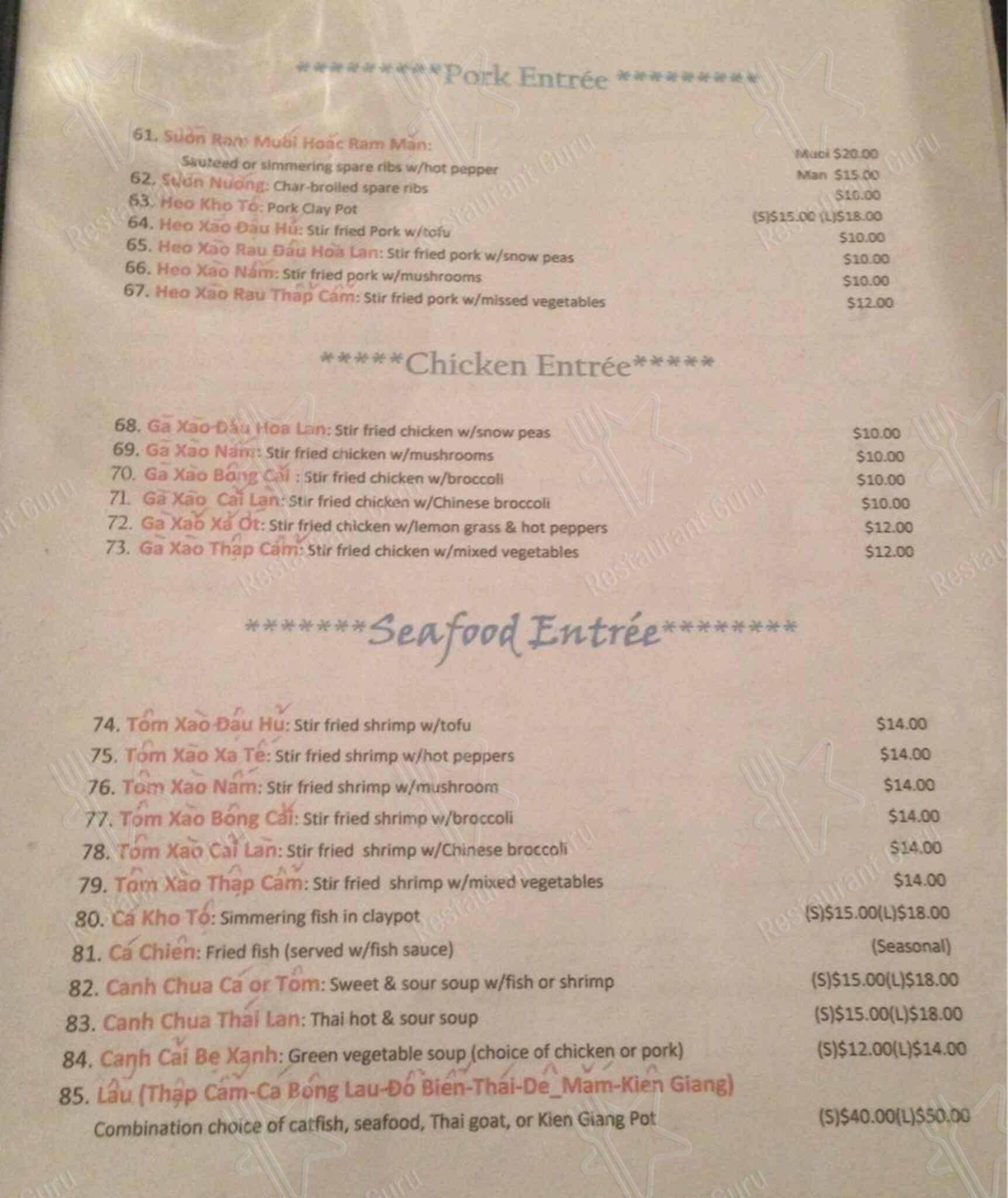 Menu at Kim Long Restaurant, Biloxi