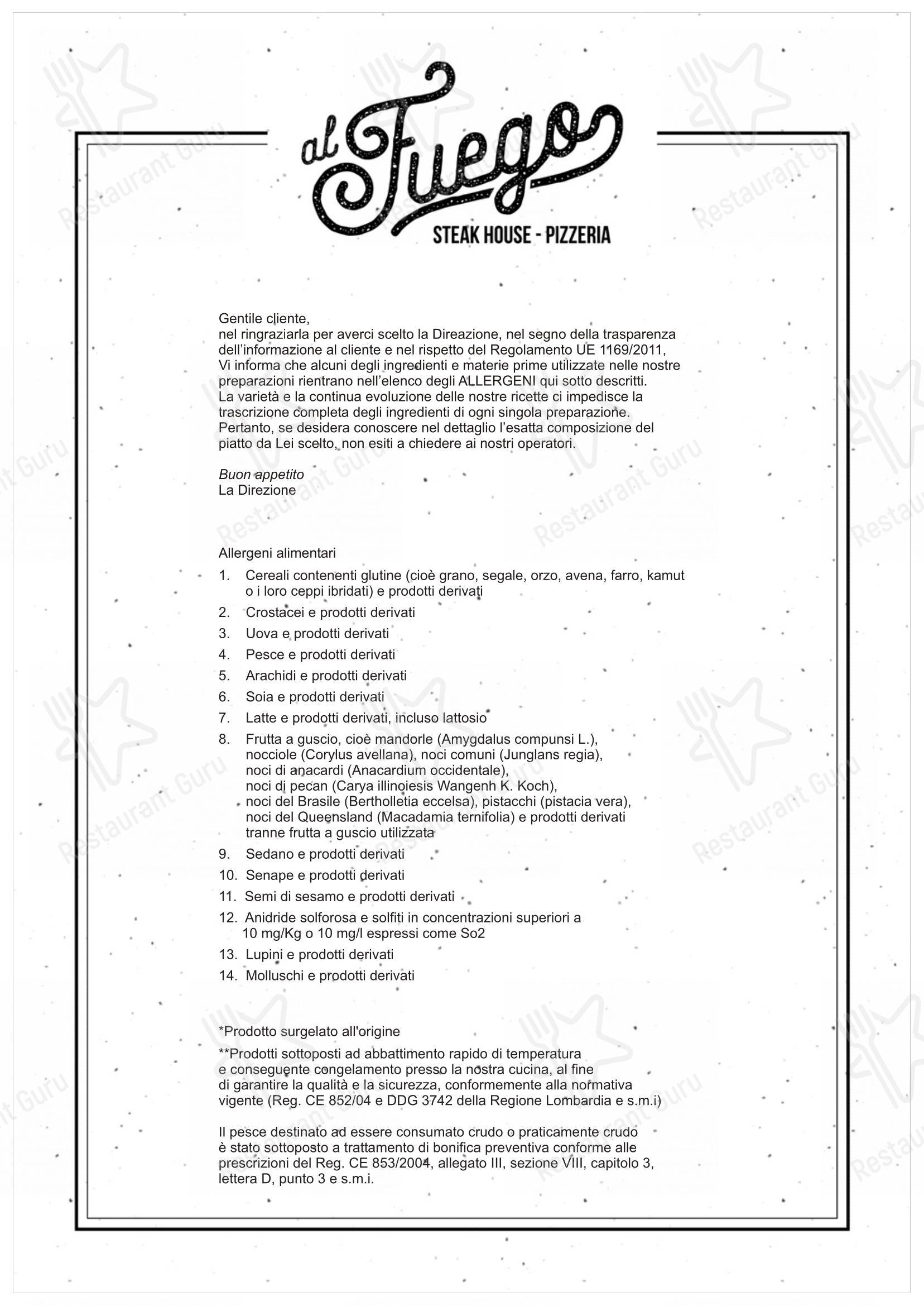 Al fuego in Albiate - Menu