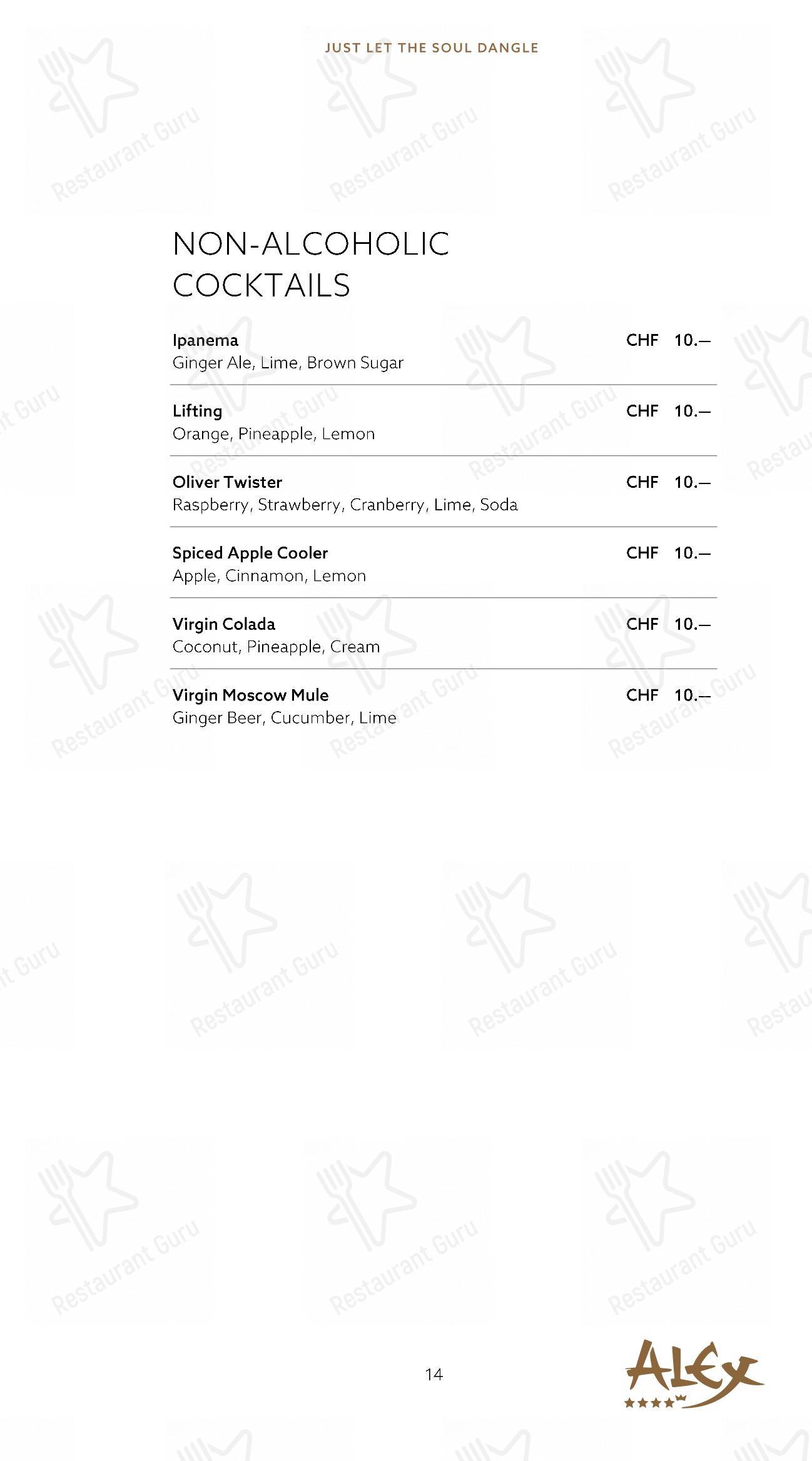 Menu per Alex Lounge Bar & Fumoir in Zermatt