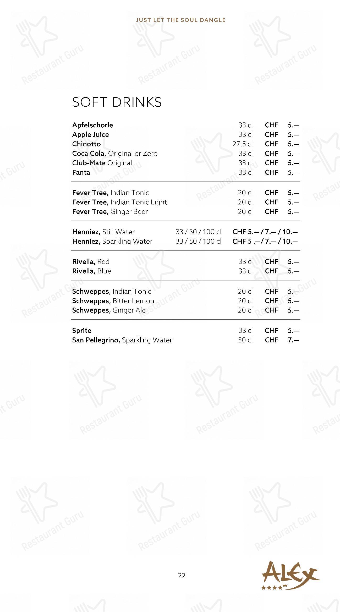 Menu per Alex Lounge Bar & Fumoir in Zermatt