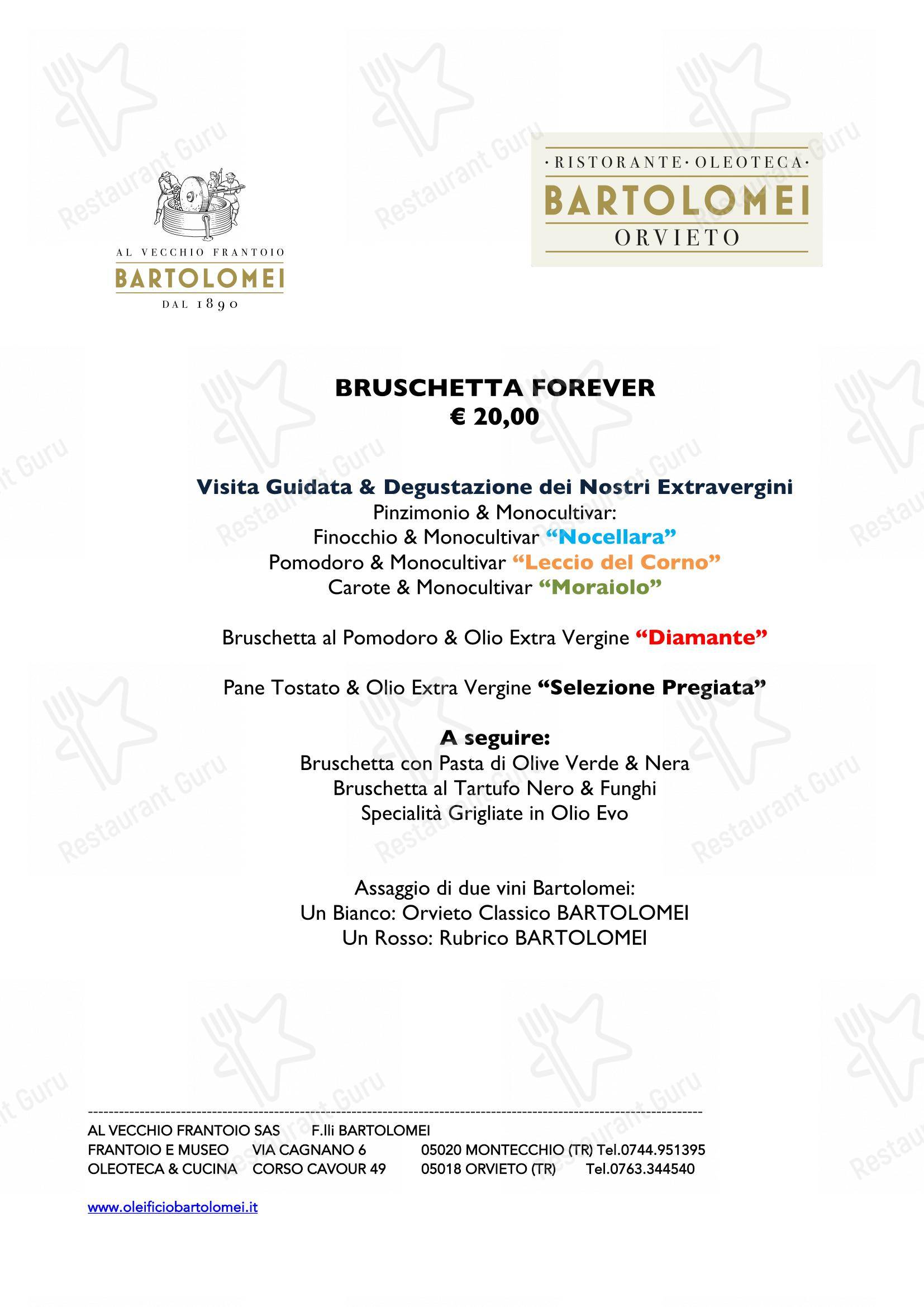 Основное меню per BARTOLOMEI Ristorante & Oleoteca in Orvieto