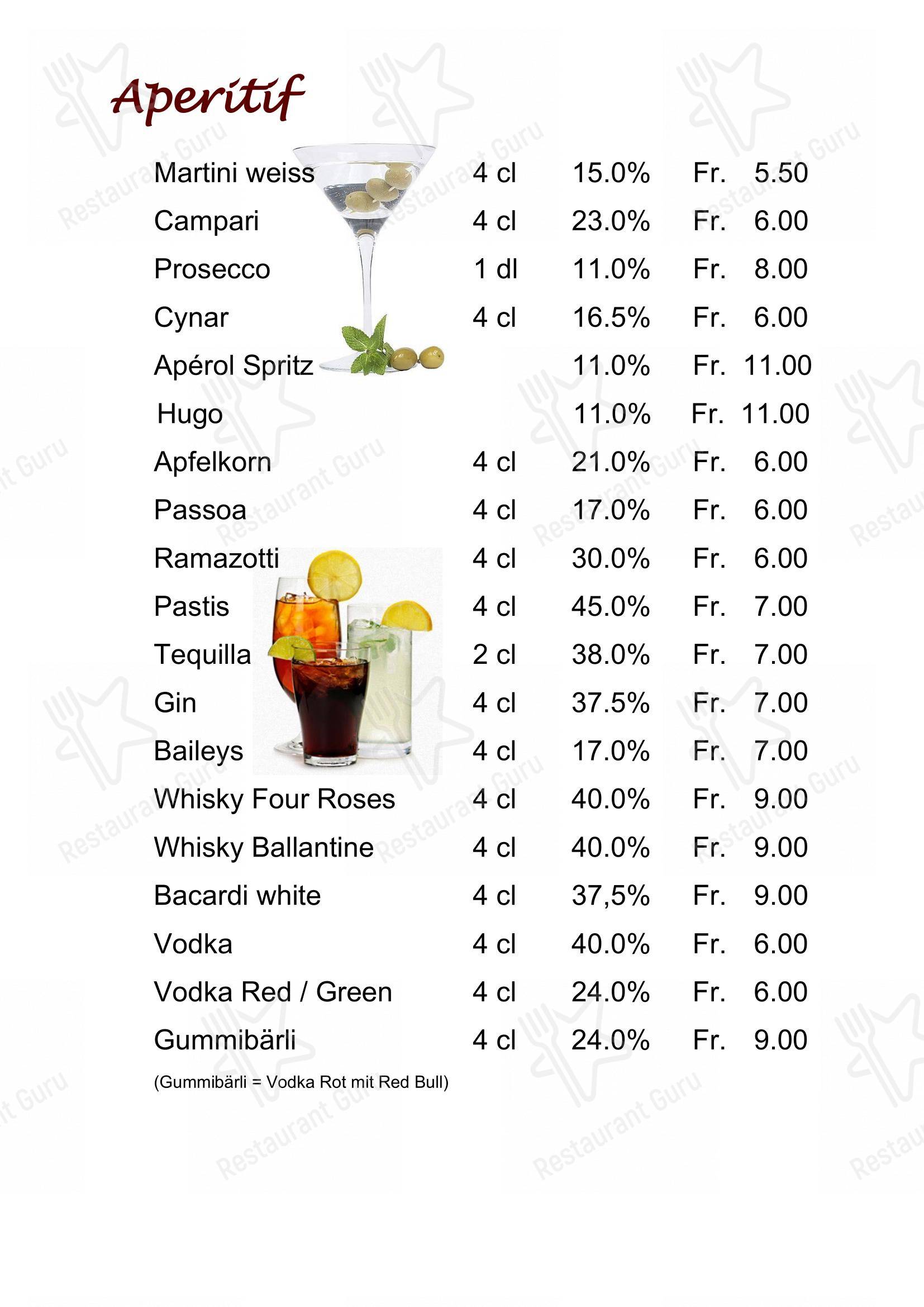 Menu per Berggasthaus Alpenrösli ristorante