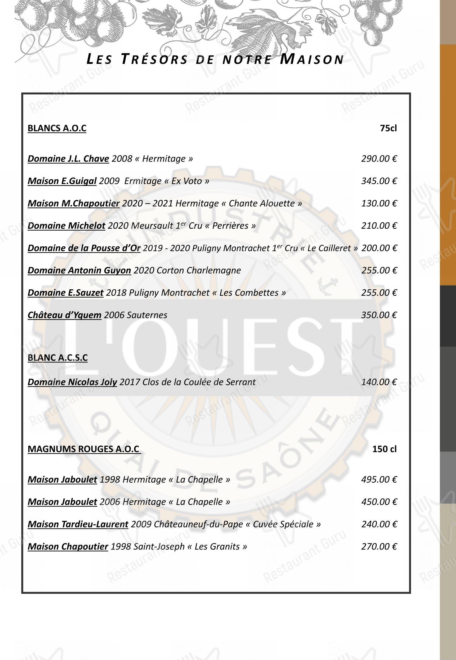 Menu pour Brasserie L'Ouest - Bocuse - repas et boissons